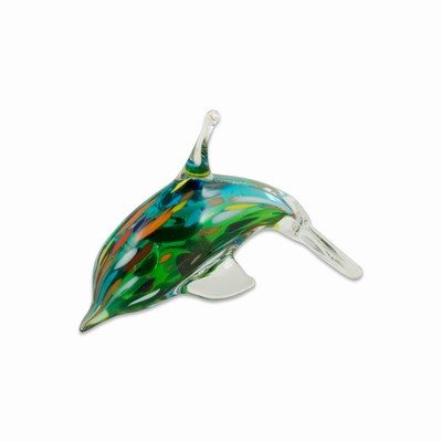 Glas delfin grøn pynt